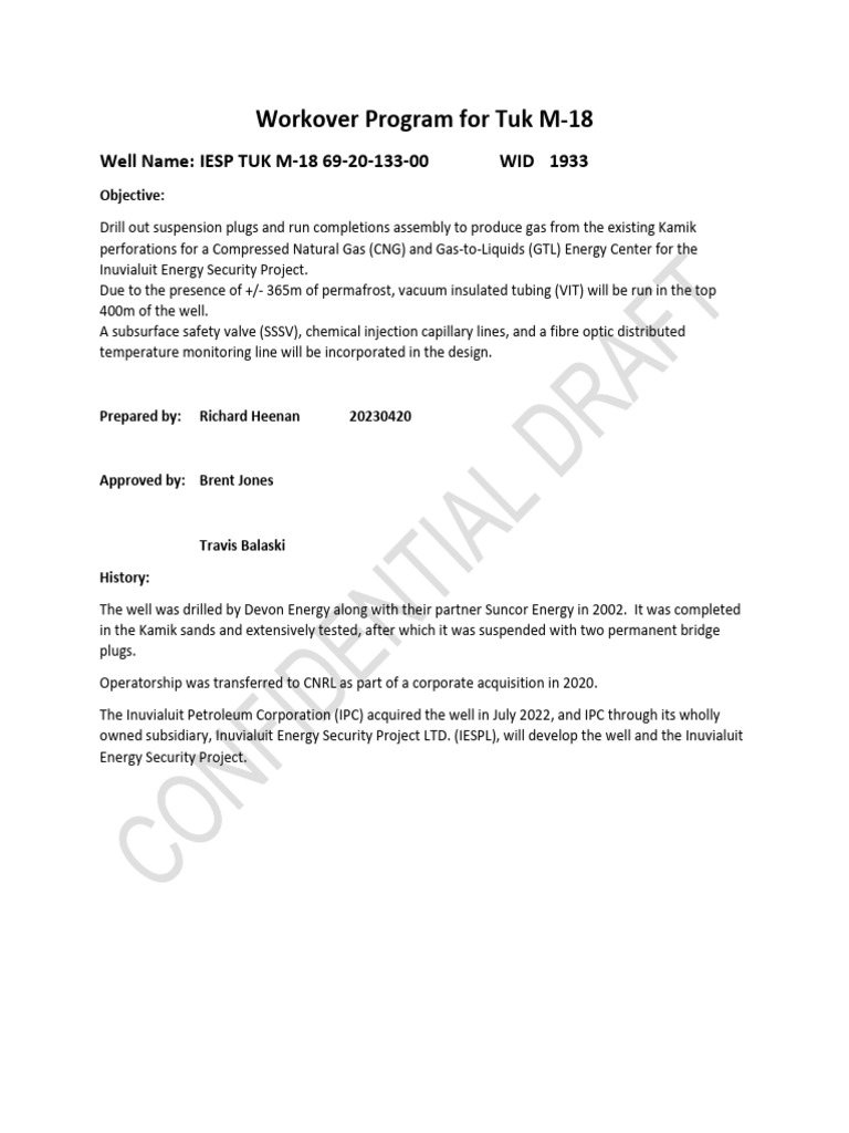 Tuk M-18 Workover Program Overview | PDF | Casing (Borehole) | Pipe ...