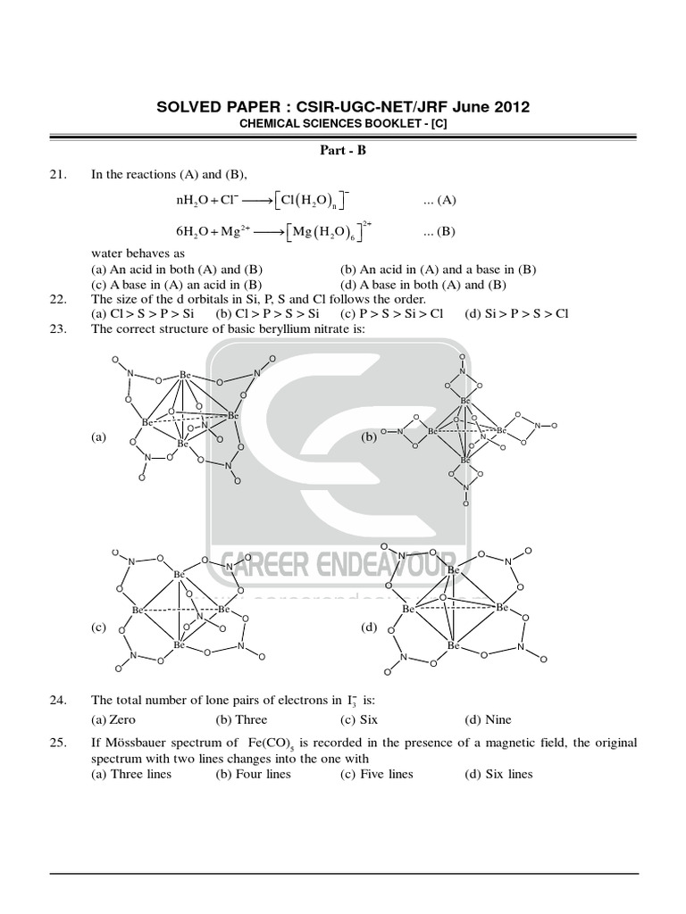 CSIR UGC NET Chemical Science Paper 2012 | PDF