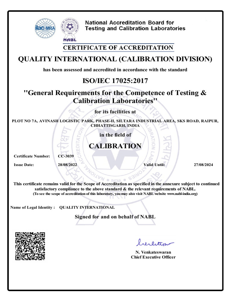 QI NABL Certificate & Scope | PDF | Technology & Engineering