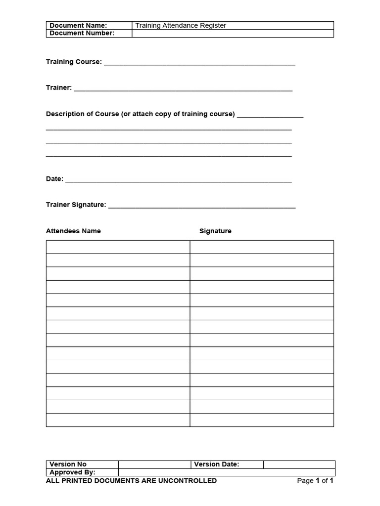 ATTENDANCE REGISTER TEMPLATE FOR TRAINING visual data 8