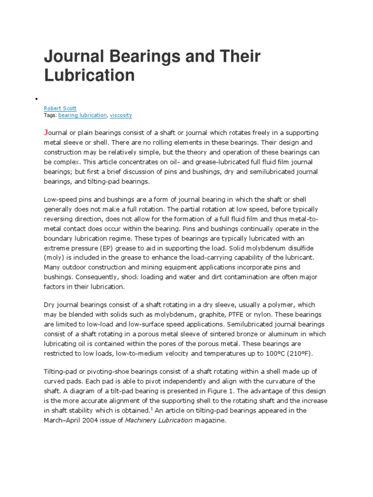 Journal Bearings: Types and Lubrication | PDF | Bearing (Mechanical ...