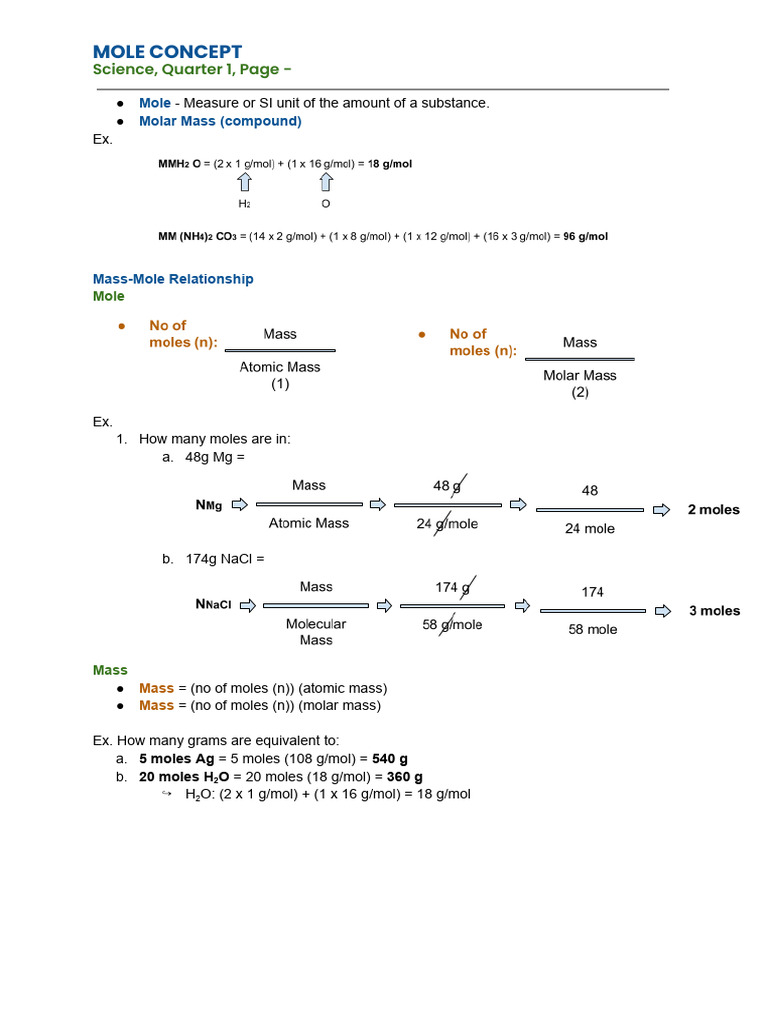 Understanding Moles and Formulas in Chemistry | PDF | Mole (Unit) | Nature