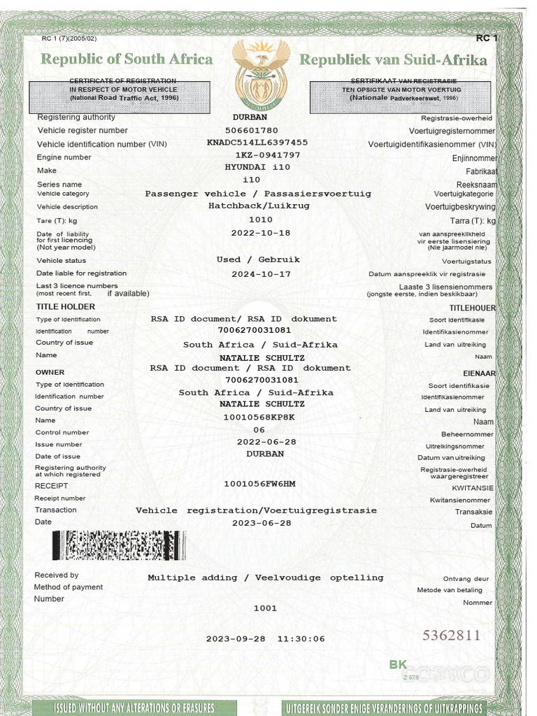 Vehicle Certificate | PDF