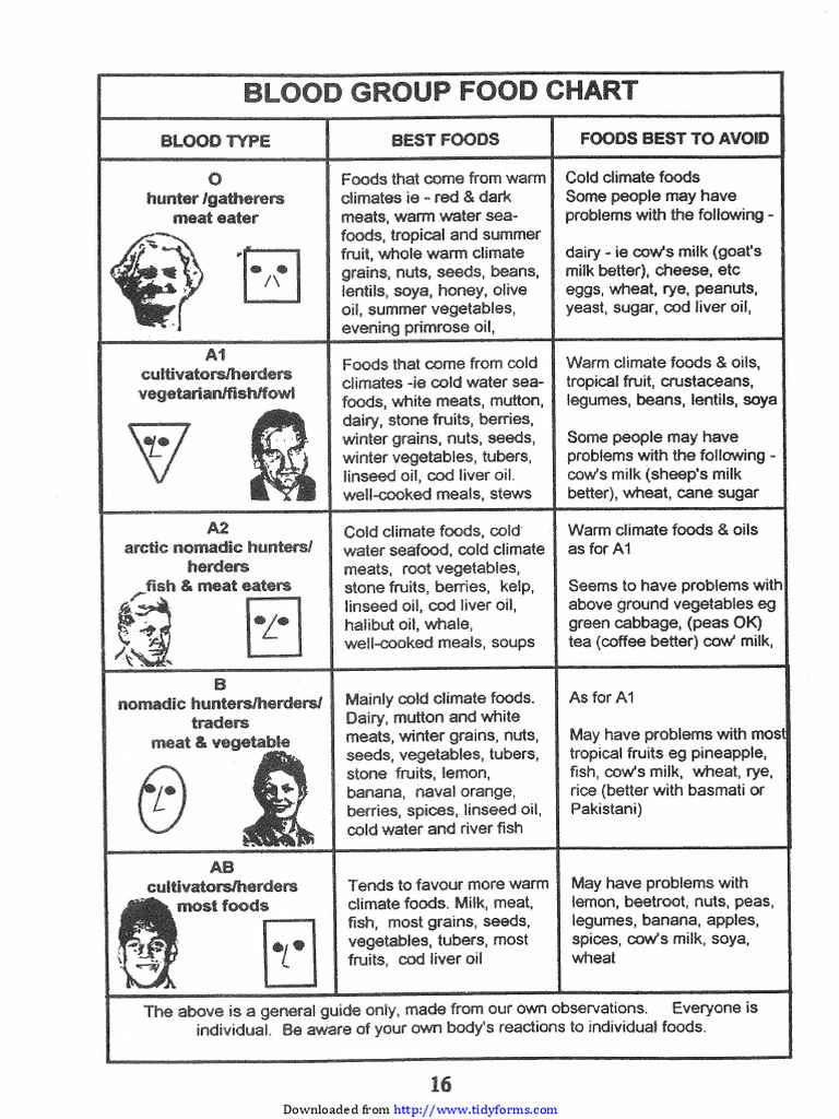Blood Type Diet Chart 30 | PDF