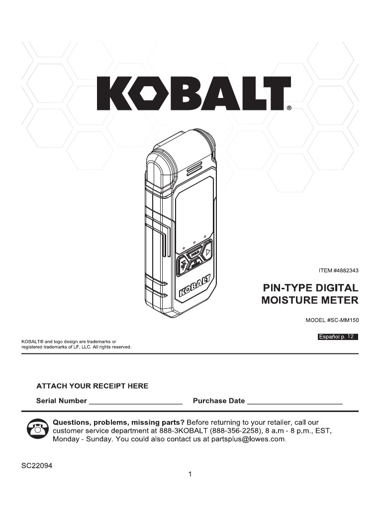 Kobalt Moisture Meter User Manual