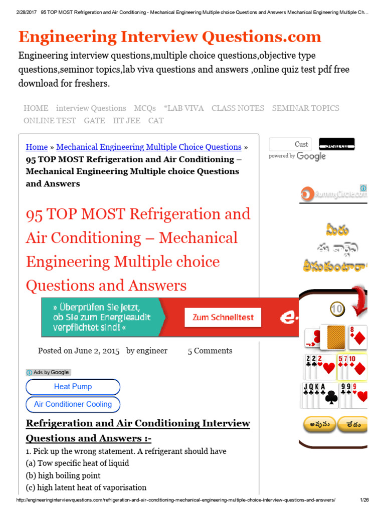 95 TOP MOST Refrigeration and Air Conditioning Mechanical Engineering