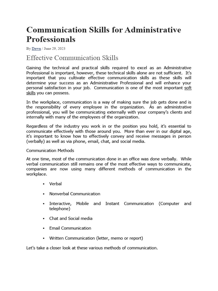 Communication Skills for Admin Professionals | PDF