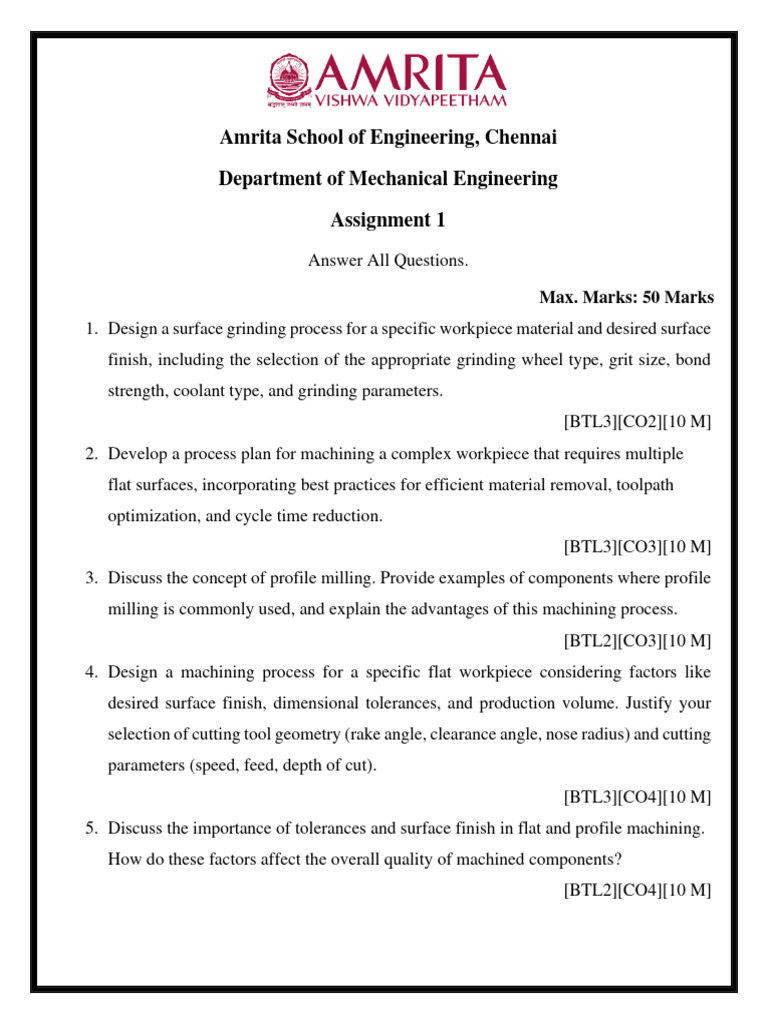 Assignment Manufacturing Process Ii 19mee215 R2 Pdf