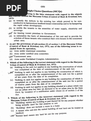 Rent Control MCQ