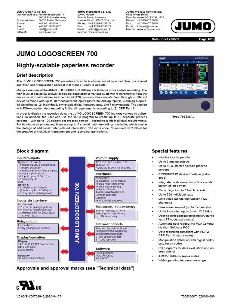 Jumo Logoscreen 700 HighlyScalable Paperless Recorder PDF