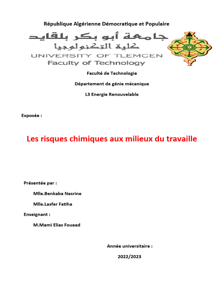 Risques Chimiques au Travail : Prévention | PDF