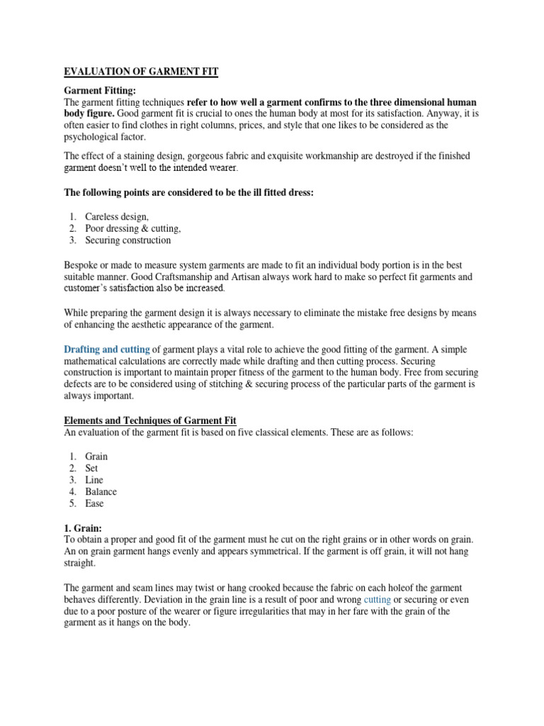 Evaluation of Garment Fit PDF