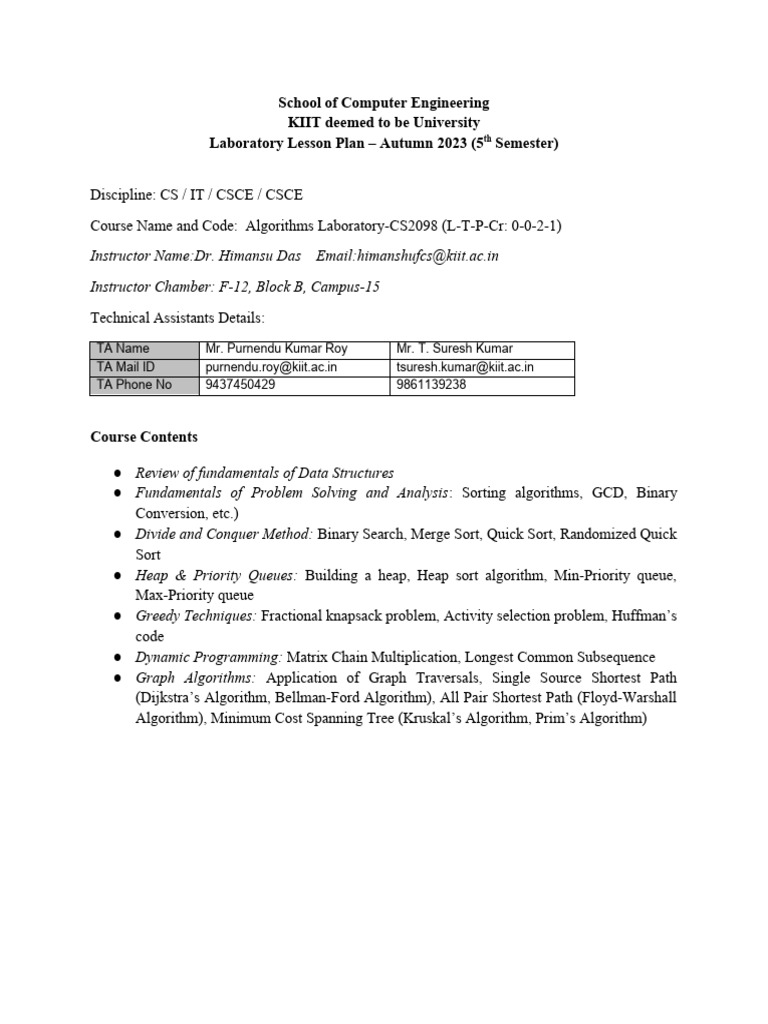 CS2098 DAA LAB Manual 2023 | PDF
