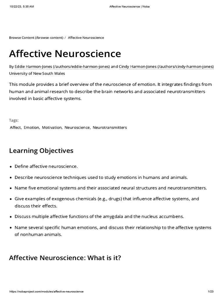 Affective Neuroscience Overview | PDF | Reward System | Emotions