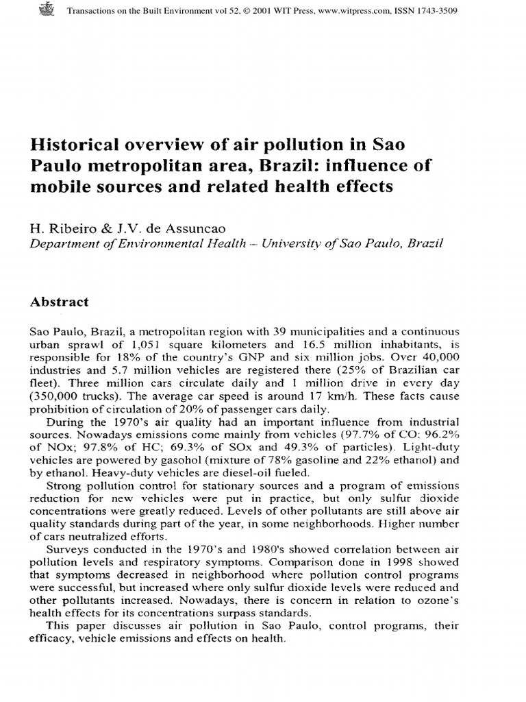 Historical overview of air pollution in sao paulo metropolitan area
