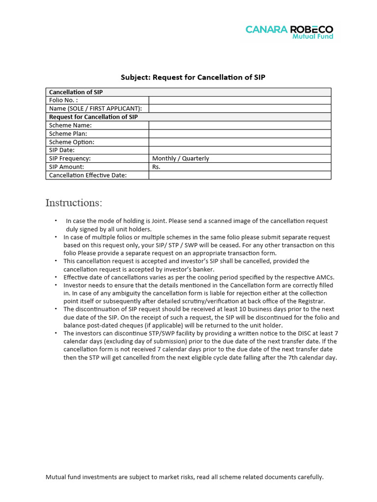 SIP Cancellation Request Form Guide | PDF