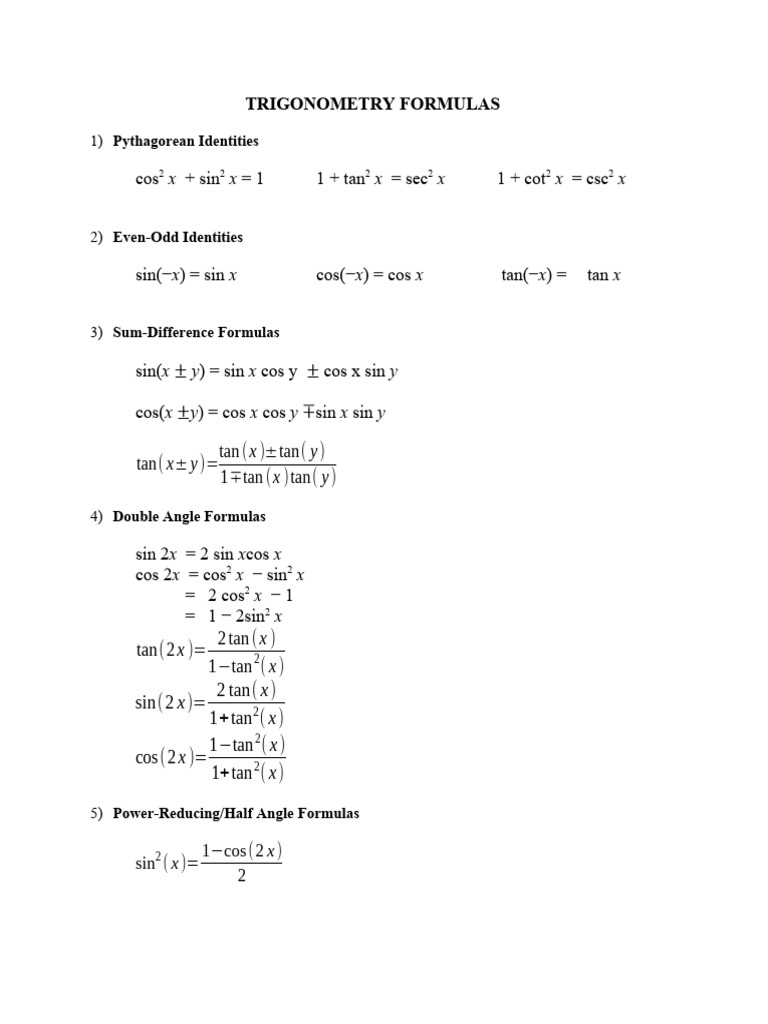 Engineering Mathematics Formulas | PDF | Trigonometric Functions | Triangle