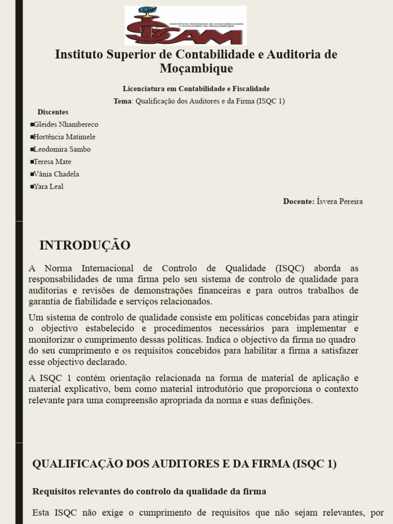 Qualificação de Auditores segundo ISQC 1 | PDF | Carreira e Crescimento ...