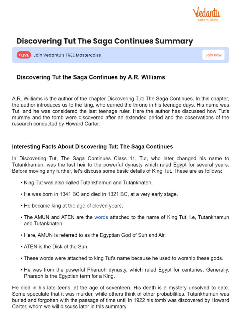 Discovering Tut The Saga Continues Summary Pdf