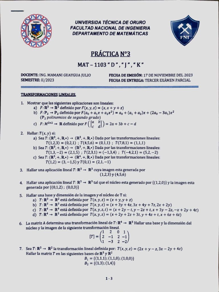 Práctica 3 MAT 1103 Sem 2 - 2023 | PDF