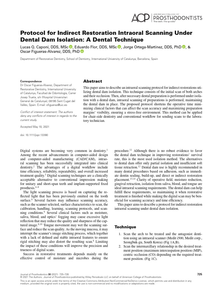 protocol for indirect restoration intraoral scanning under dental dam