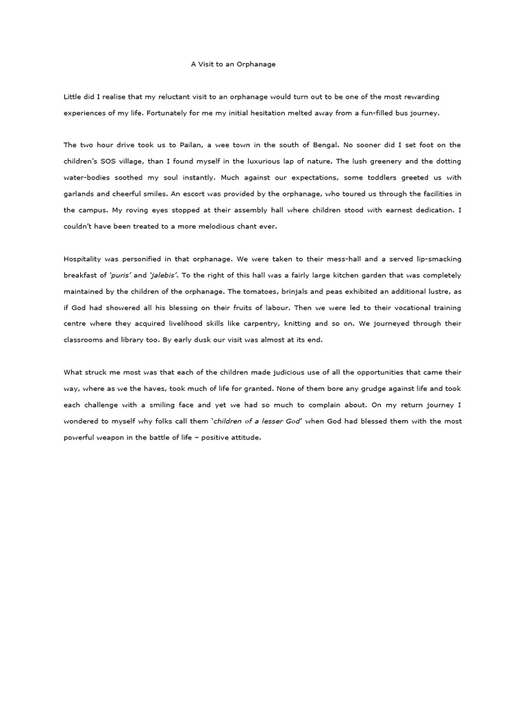 Insights from an Orphanage Visit | PDF