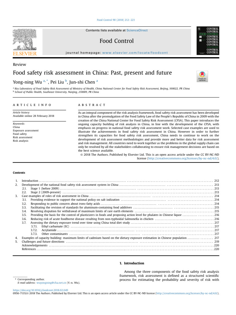 Food Safety Risk Assesment in China - Past, Present and Future | PDF ...