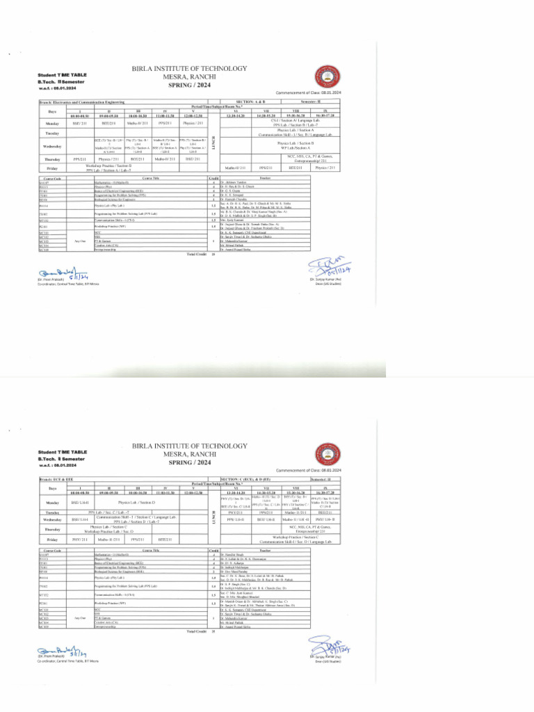 B Tech II Semester All Branches SP-2024 1 | PDF