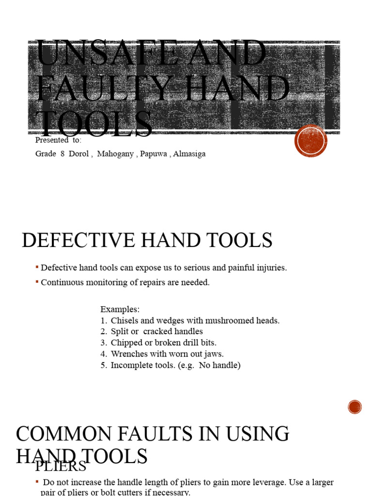 Lesson 4 Unsafe and Faulty Hand Tools (WARM Grade 8) ) PDF