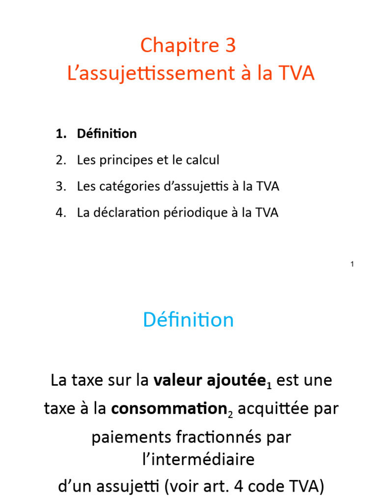 Définition de l'assujettissement à la TVA | PDF | Taxe sur la valeur ...