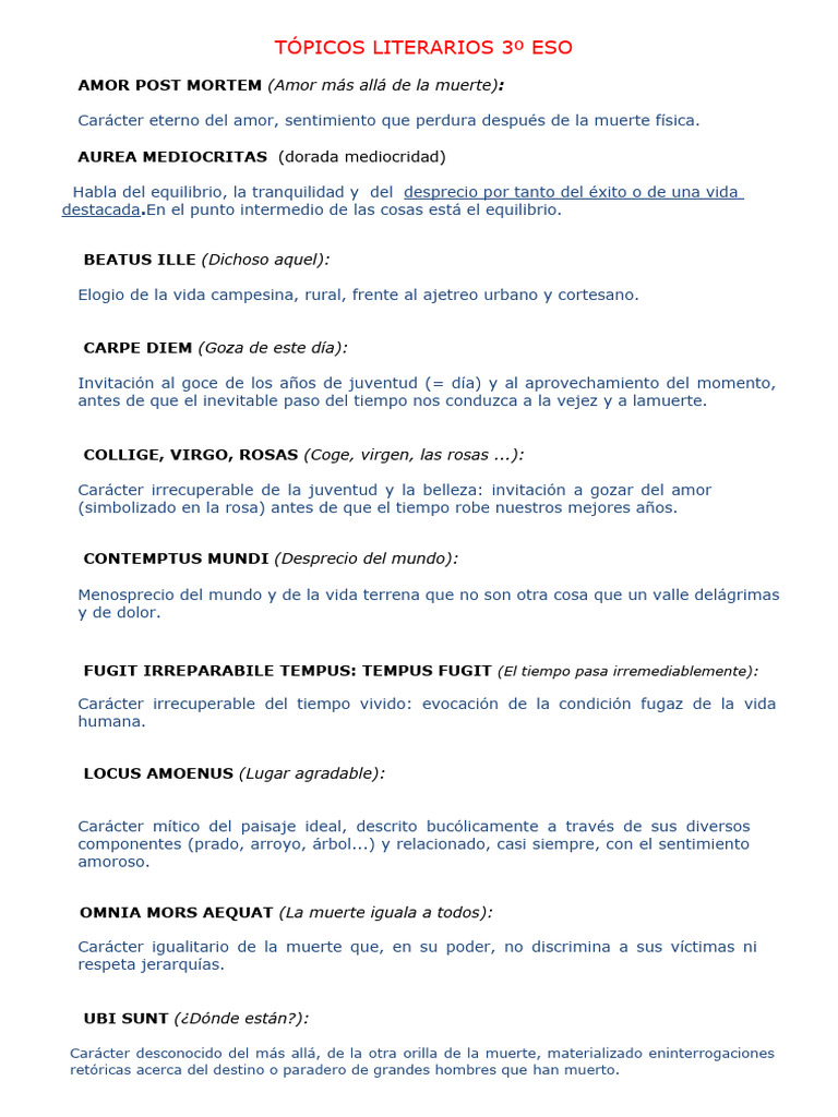 Tópicos Literarios 3º Eso | PDF