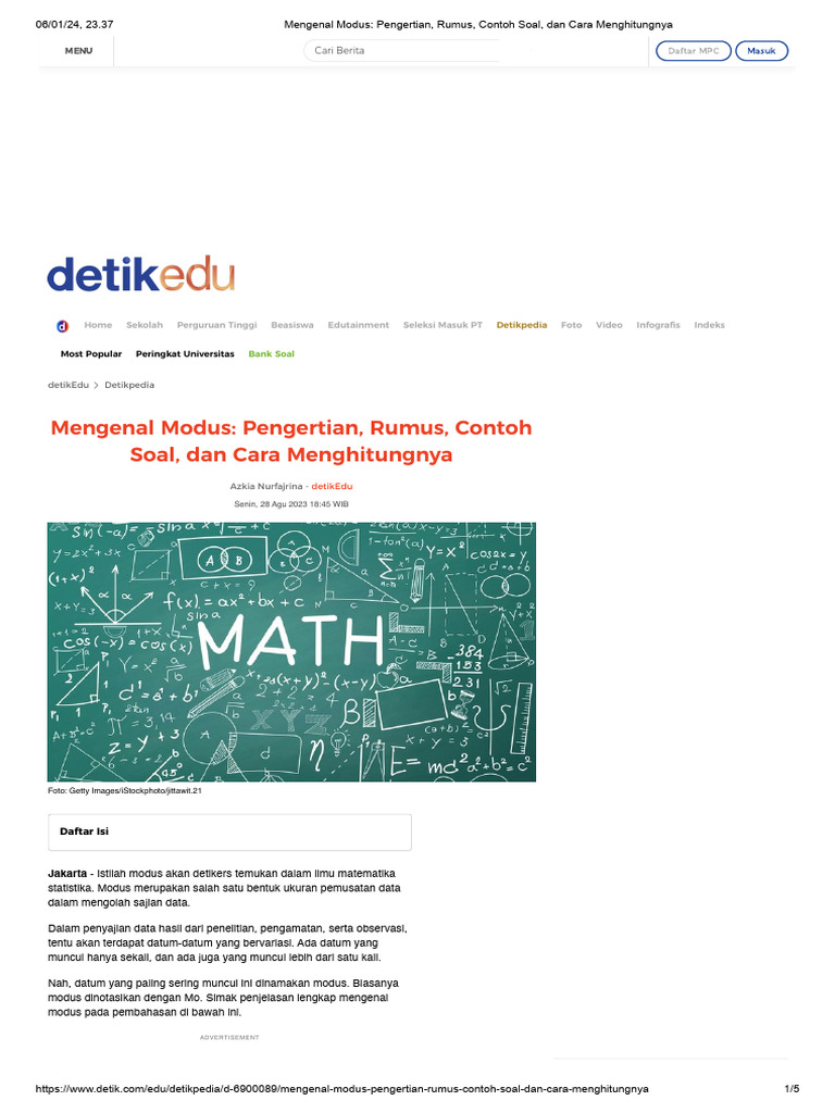 Pengertian dan Contoh Modus Matematika | PDF | Karier & Perkembangan ...