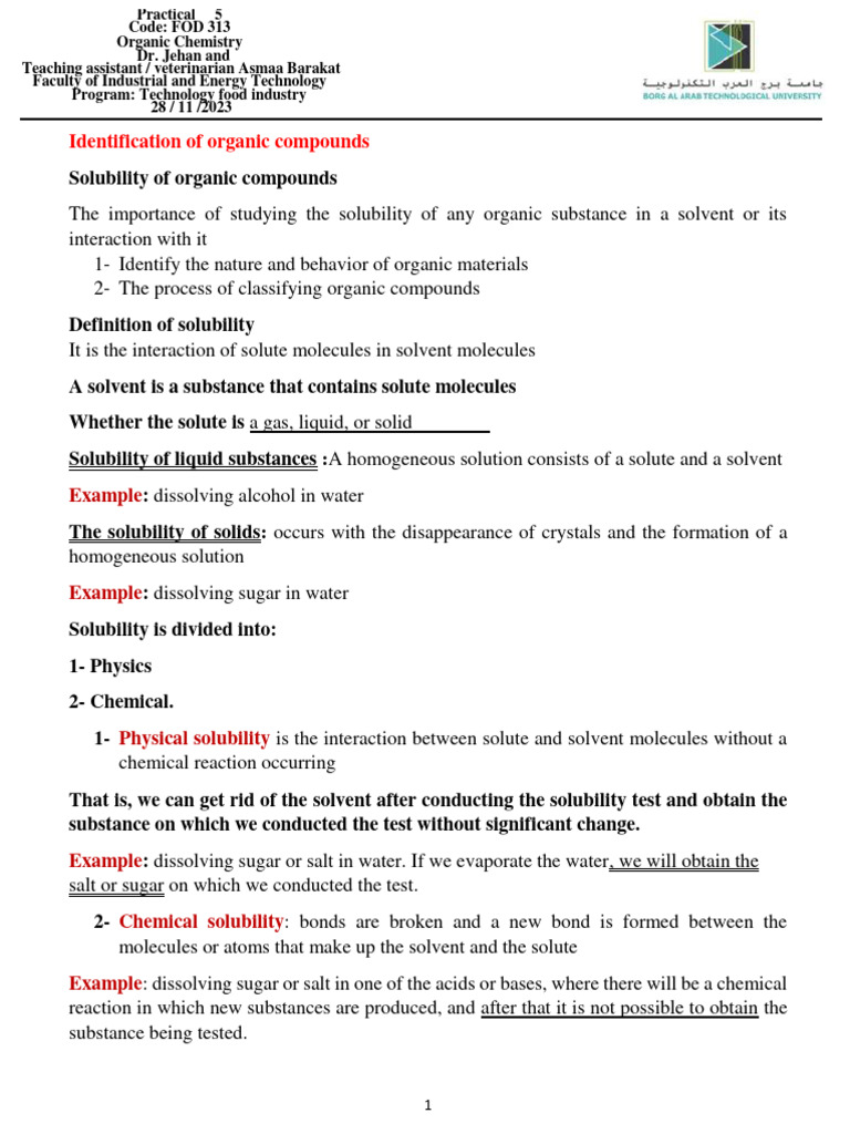 Solubility of Organic Compounds | PDF | Science & Mathematics