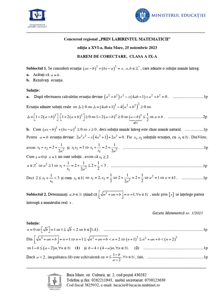 09 - Solutii Labirint 2023 Clasa A IX-A Ok | PDF