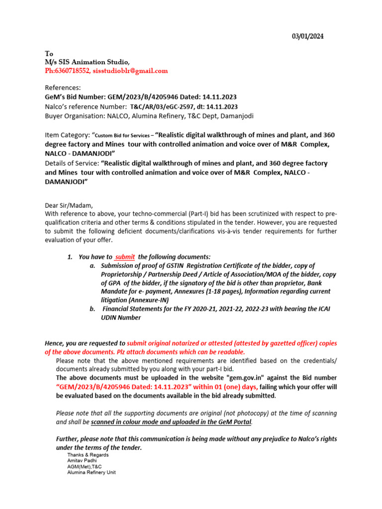 Nalco Tender Document Clarifications | PDF