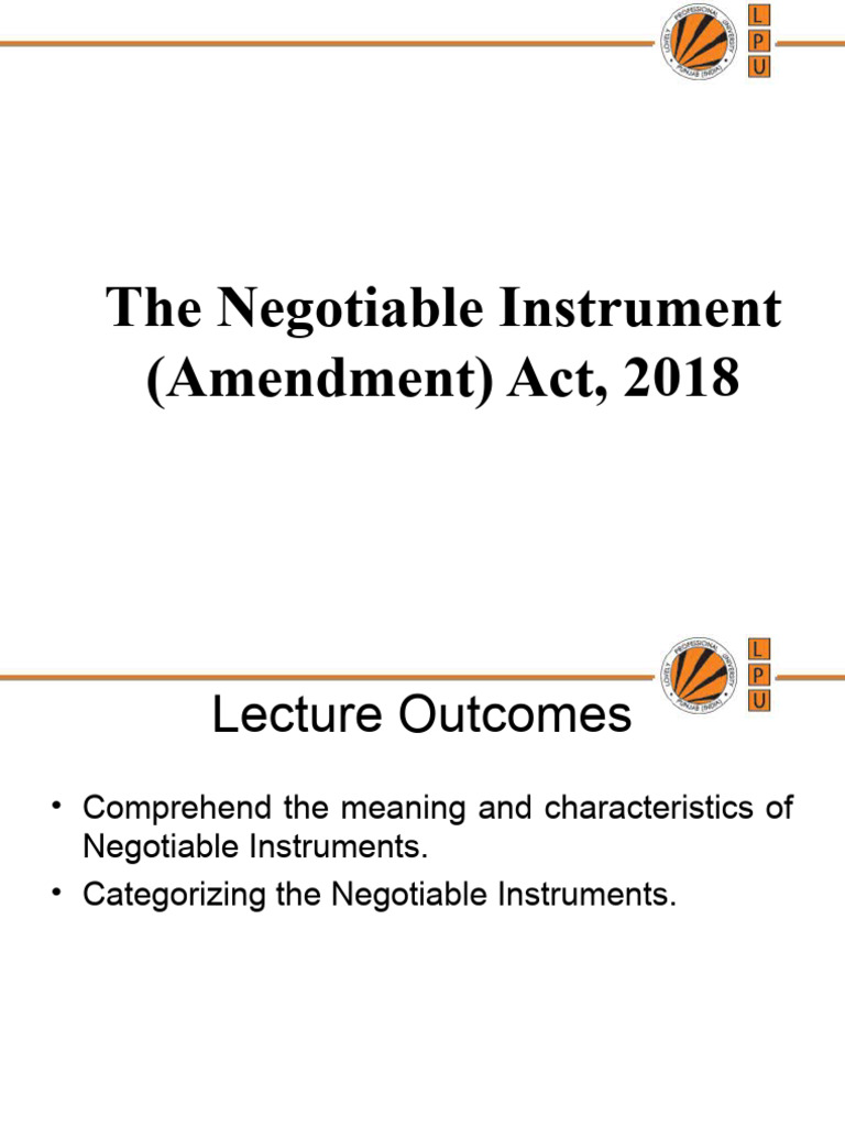 1 Negotiable Instrument Act | PDF | Negotiable Instrument | Legal Documents