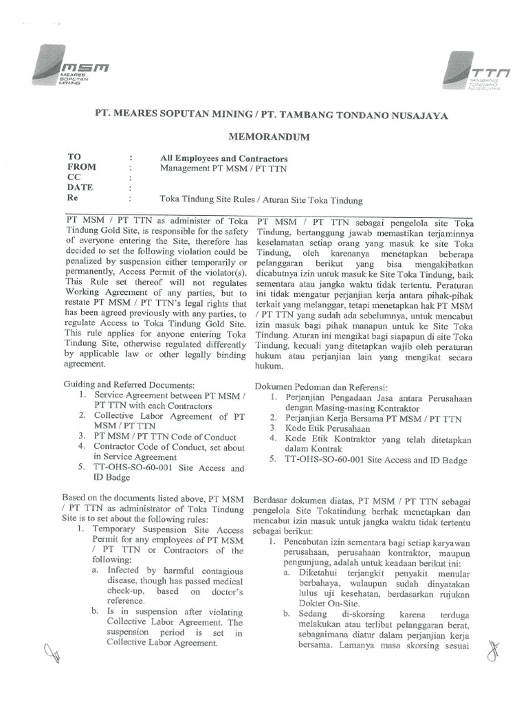 Memo Aturan Site | PDF