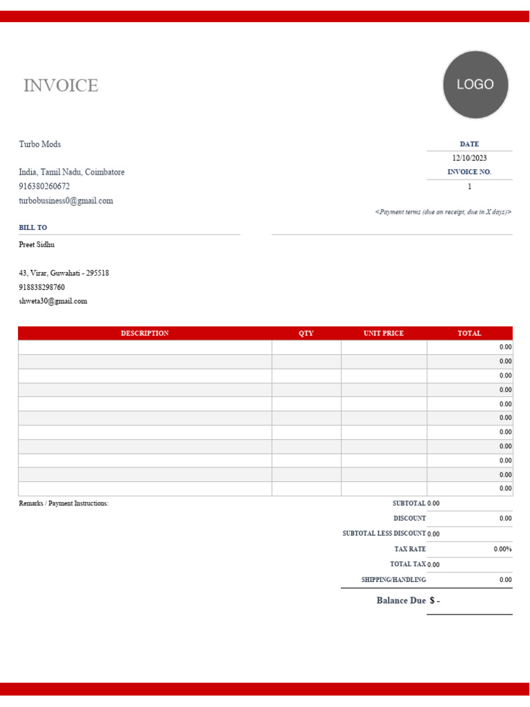 Modern Excel Invoice Template | PDF