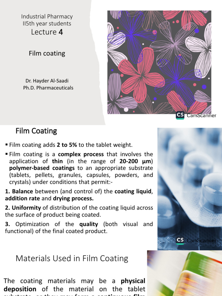 Film Coating: Industrial Pharmacy II5th Year Students | PDF | Wellness ...