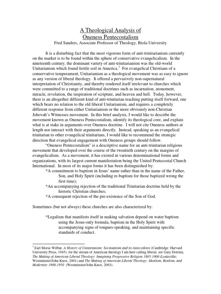 Analysis Of Oneness Pentecostalism Pdf