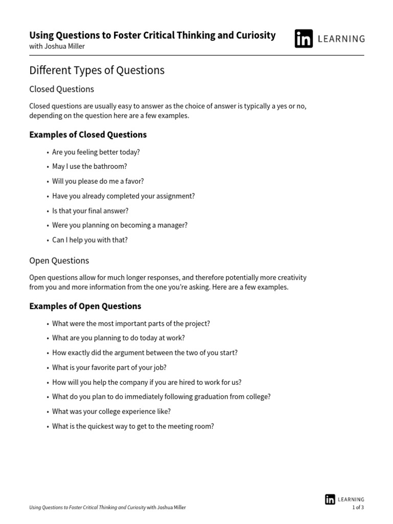 Types of Questions for Critical Thinking | PDF | Question | Thought