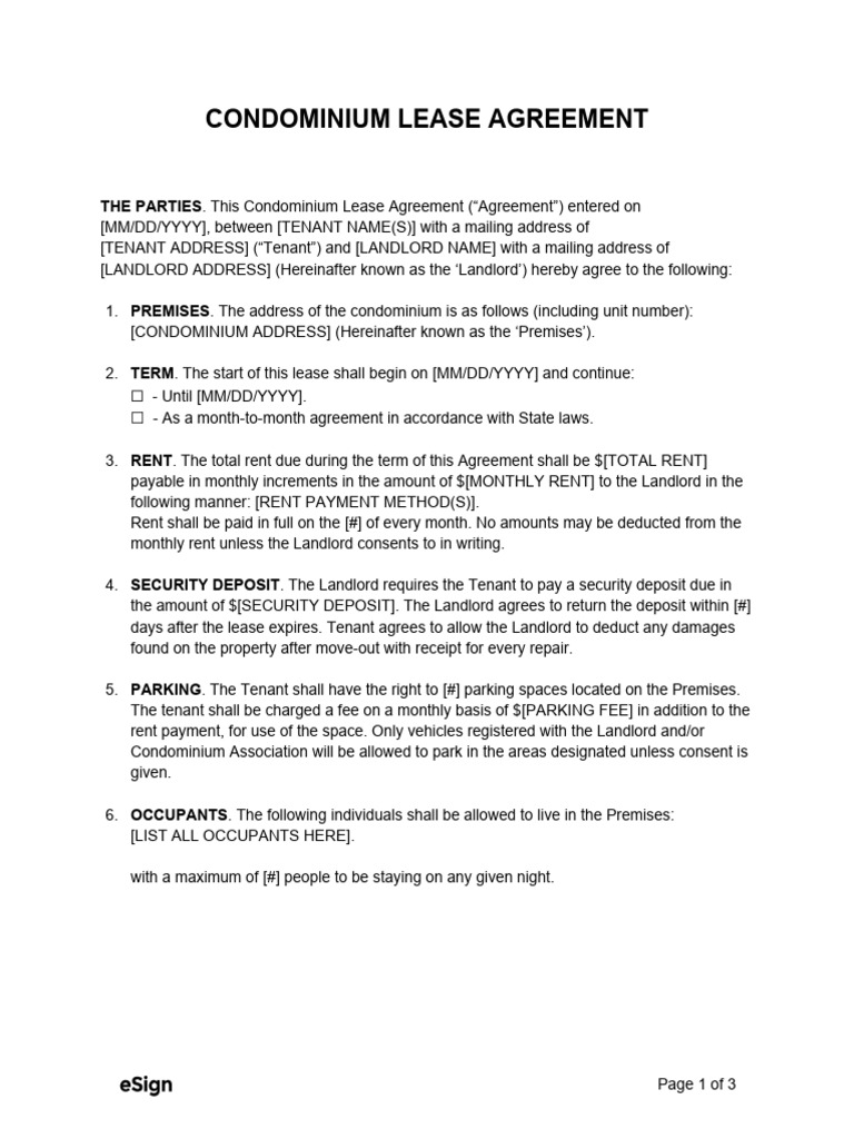 Condominium Lease Agreement Template | PDF | Law