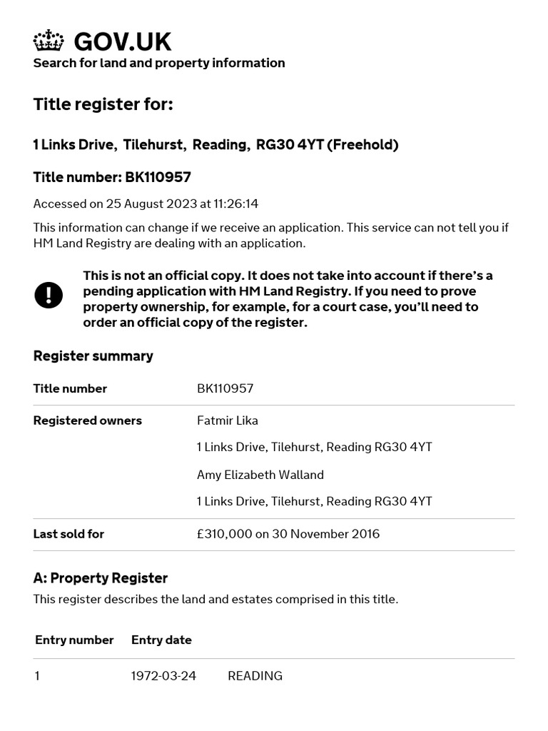 Land Registry PDF Fee Simple Land Law