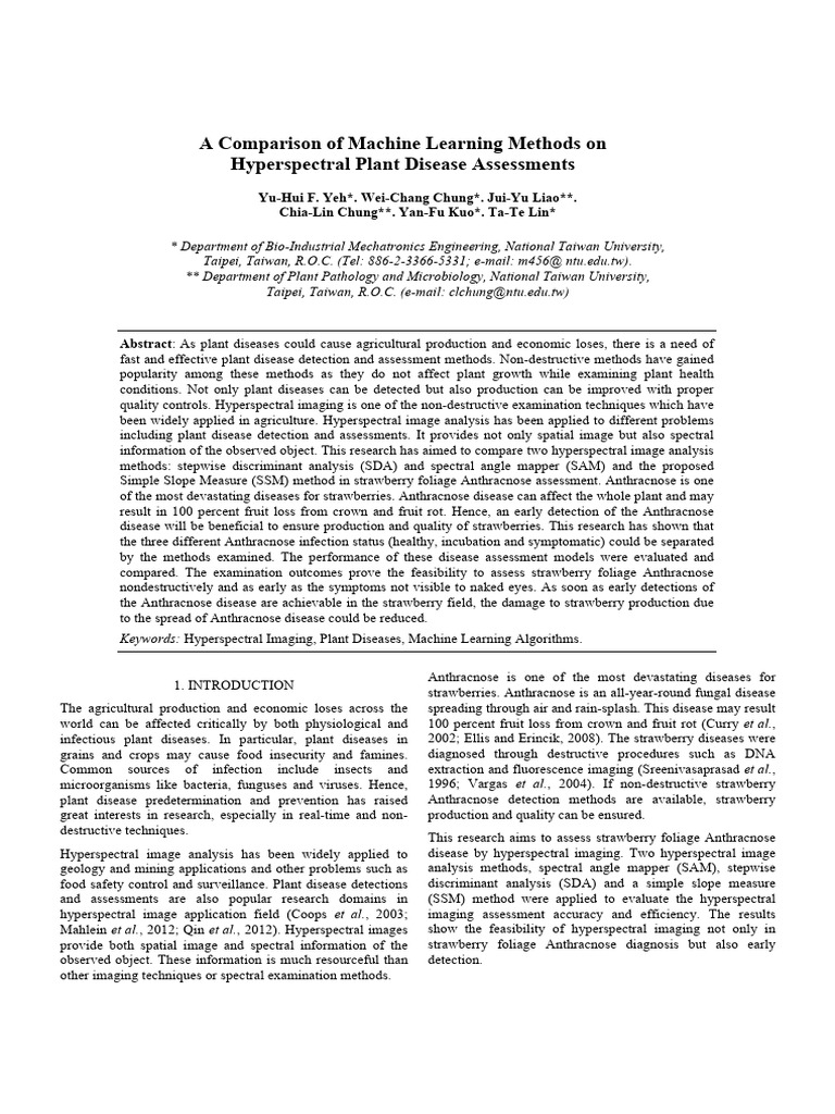 A Comparison of ML Methods On Hyperspectral Plant Disease Assessment ...