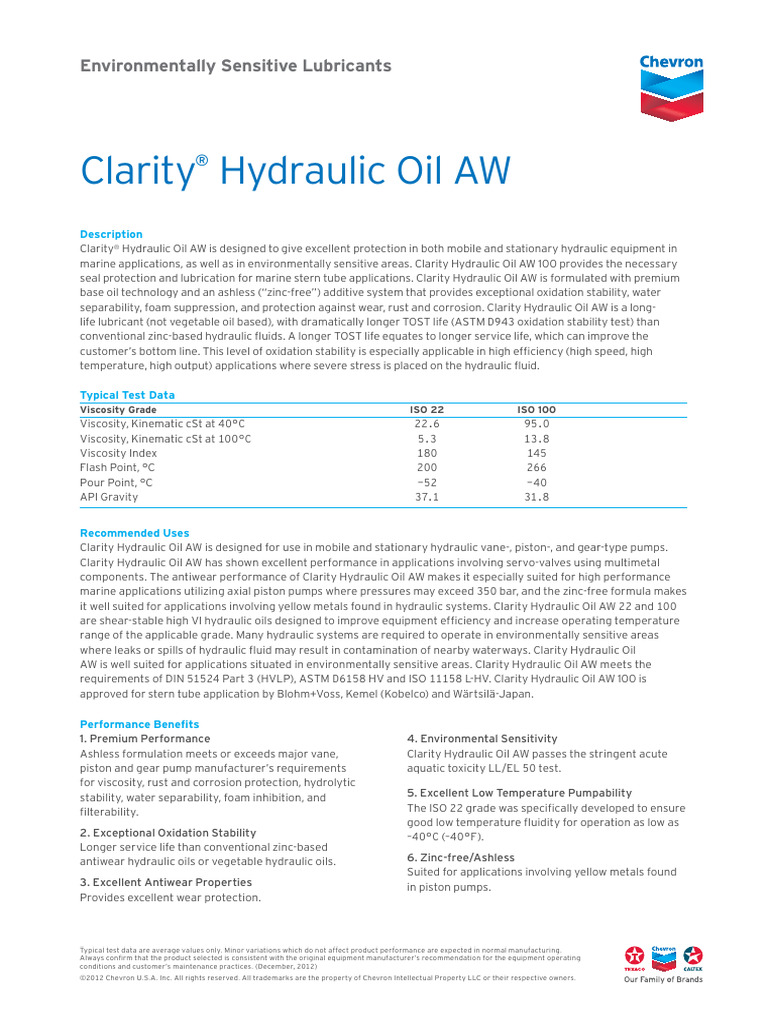 Chevron Clarity Hydraulic Oil AW PDF