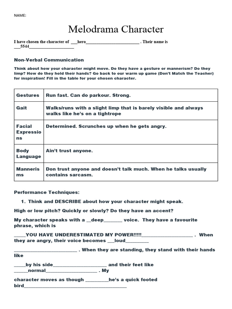 Melodrama Character Analysis Guide | PDF | Communication | Human ...