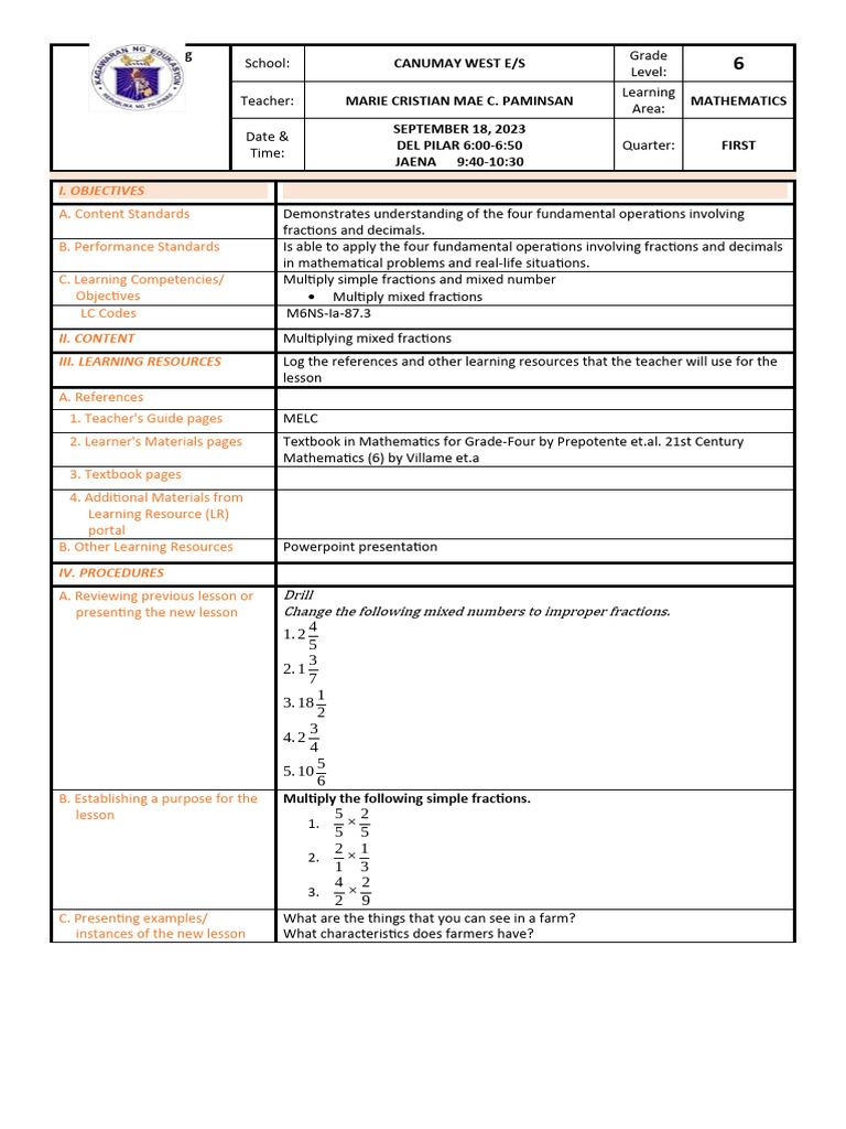 Math6 Wk2 Lesson4 Pdf Learning Multiplication