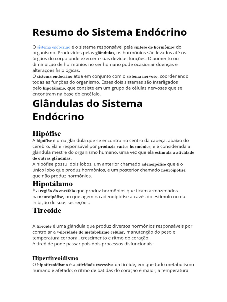 Resumo Do Sistema Endócrino | PDF