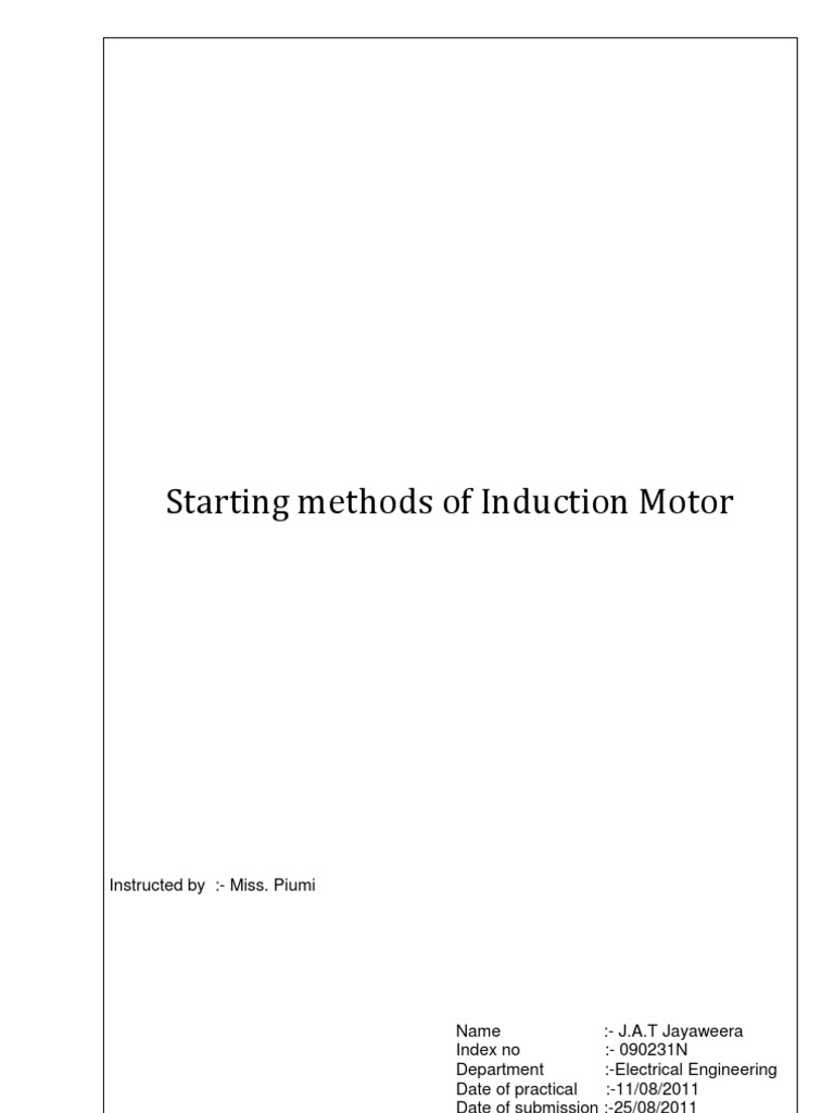 Starting Methods of Induction Motor PDF Induction
