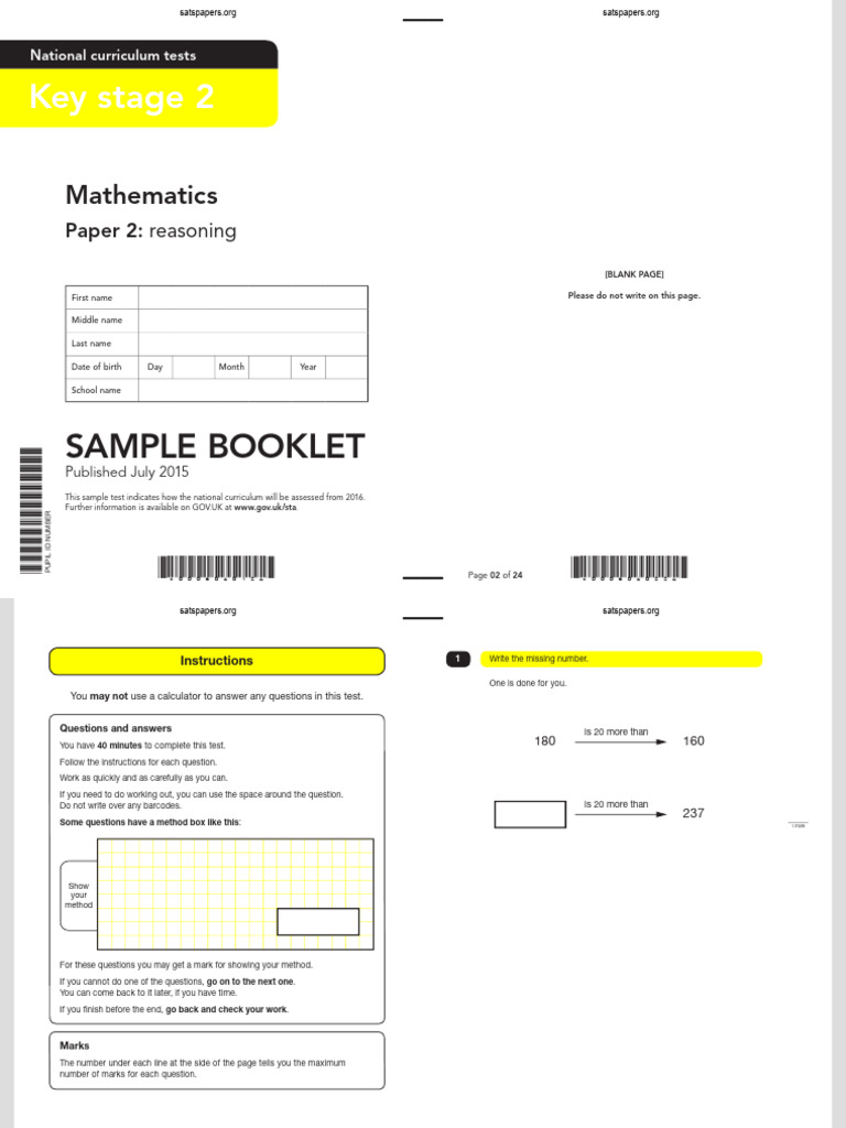 KS2 Mathematics Reasoning Sample Test | PDF | Triangle | Mathematics